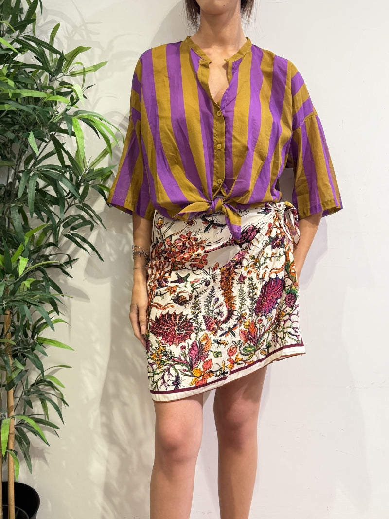 Tensione In - Camicia in mussola righe viola e cuoio