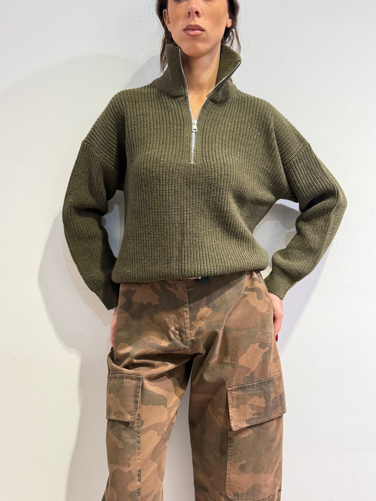 Vicolo - Maglia con zip militare