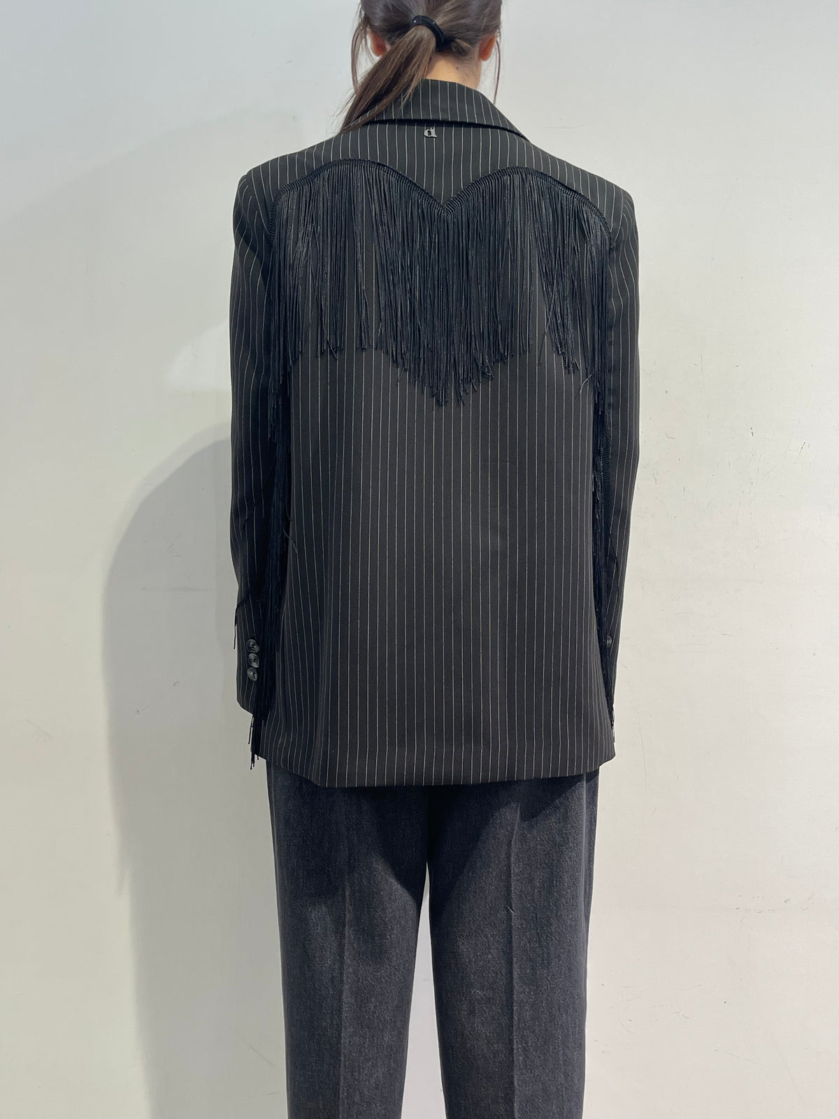 Dixie - Giacca gessata con frange - nero