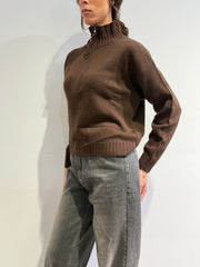 Le Streghe - Maglia in lana con zip moro