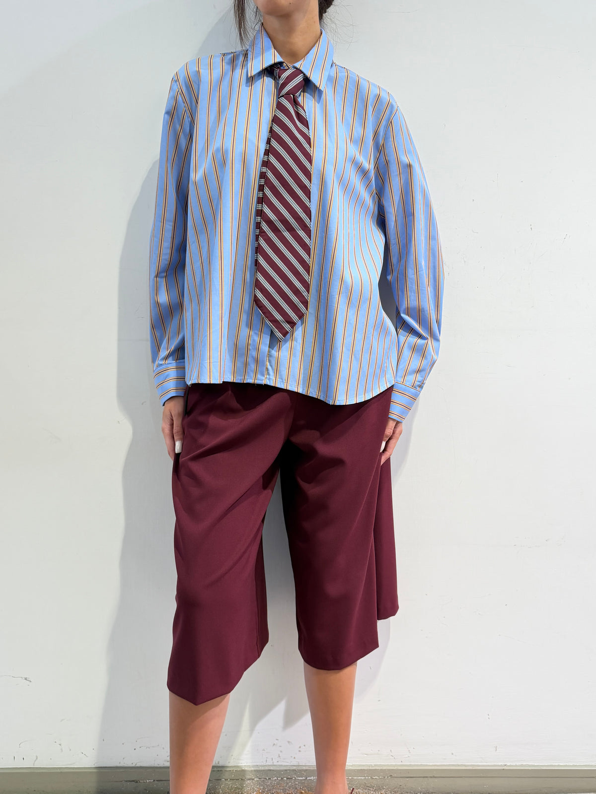 Tensione In - Camicia over righe celeste e bordeaux