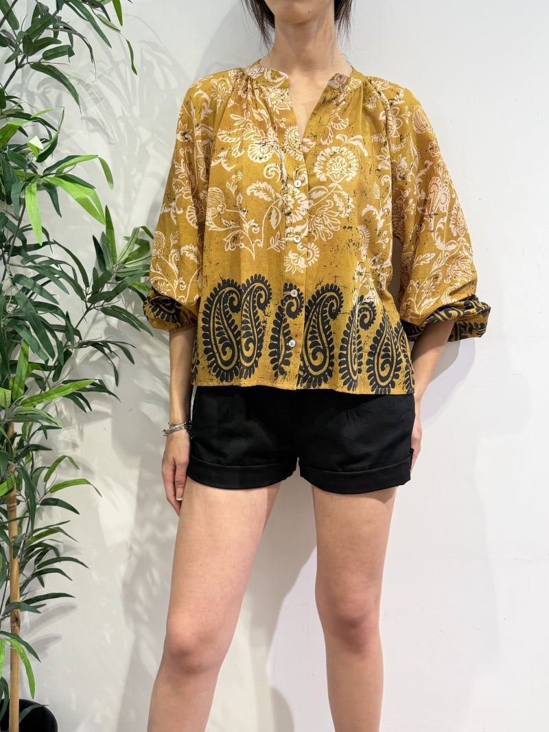 Vicolo - Camicia fantasia etnica senape