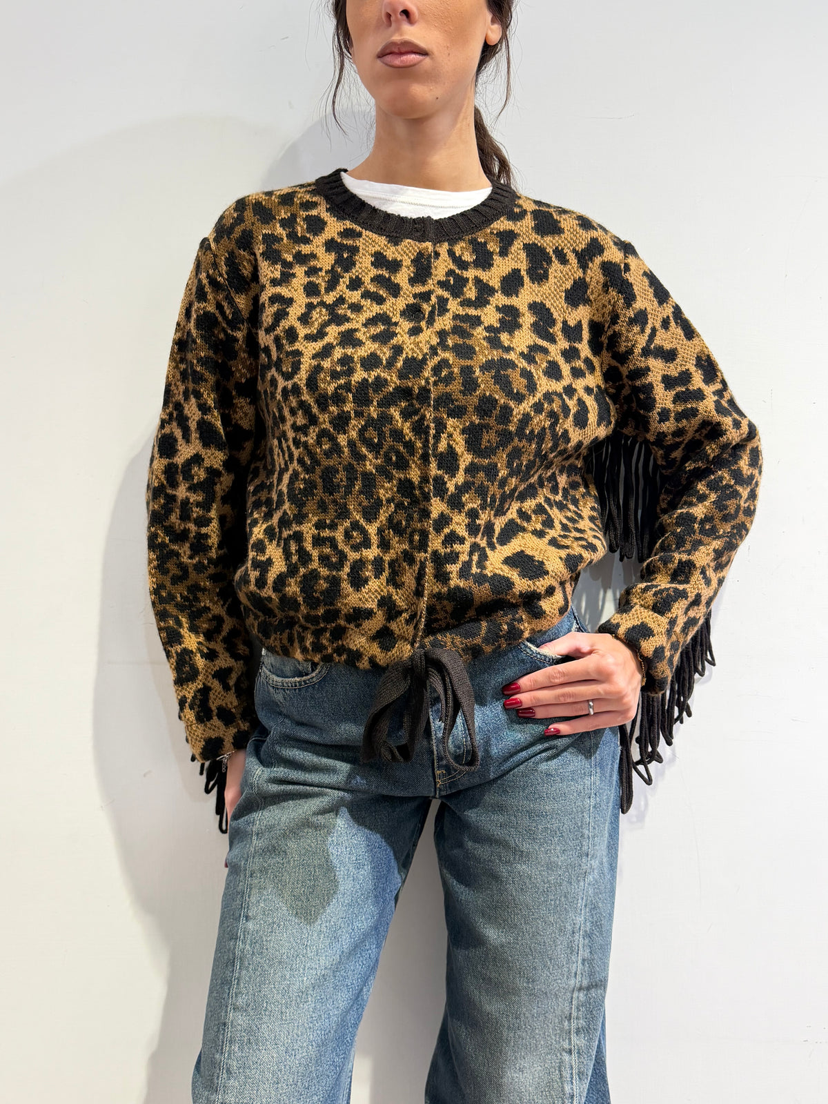 Vicolo - Cardigan con frange fantasia animalier