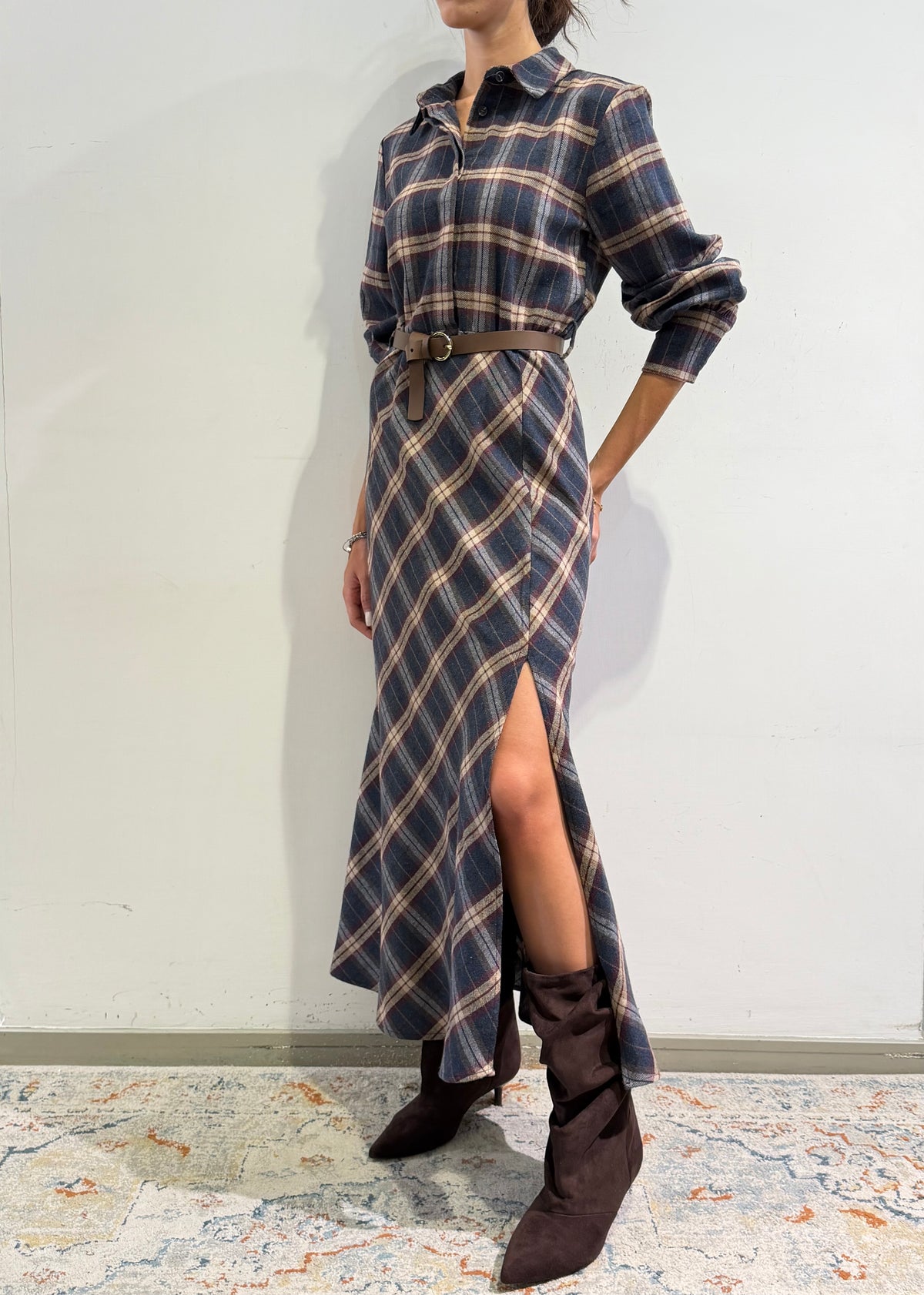 Motel - Abito collo camicia check blu