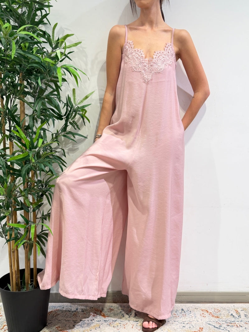 Motel - Tuta palazzo con pizzo rosa