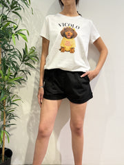 Vicolo - T-Shirt bassotto flowers bianca