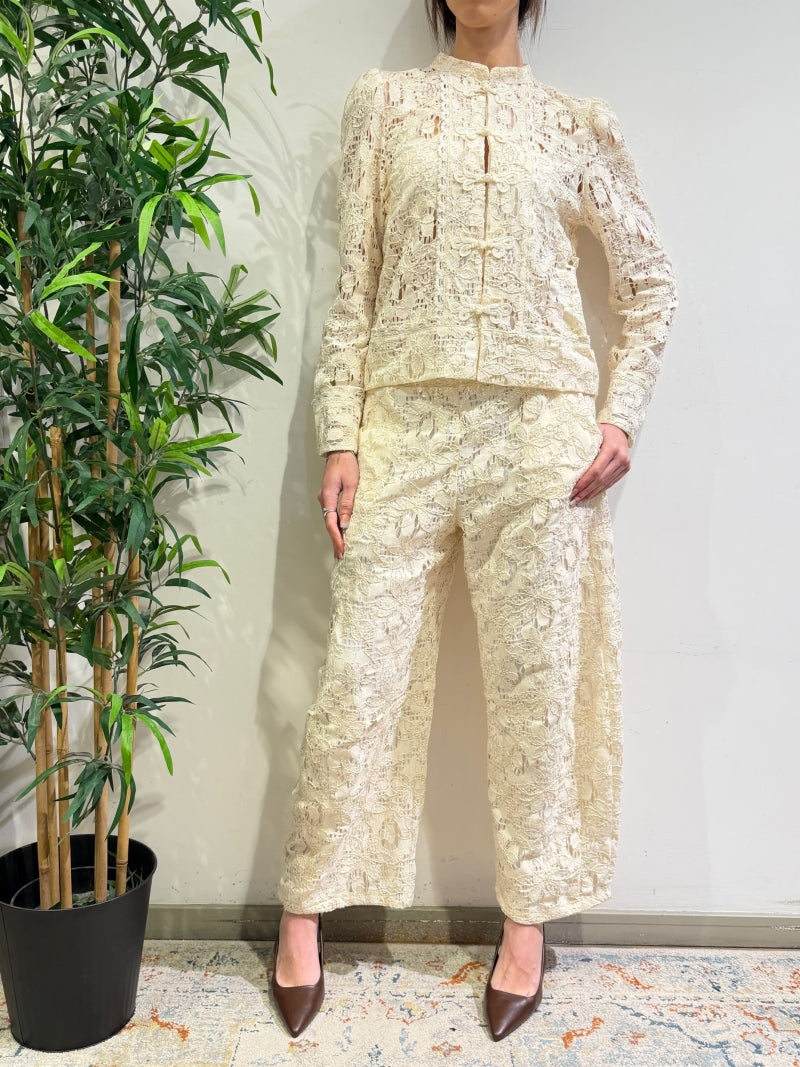 Motel - Pantalone pizzo macramè avorio