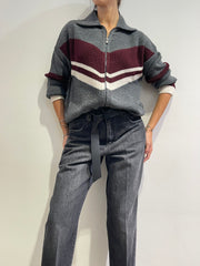 Dixie - Cardigan con cerniera e motivo diagonale panna e bordo