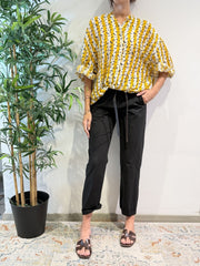 Tensione In - Camicia in mussola righe e mini zebra bianca e gialla