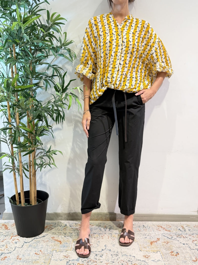 Tensione In - Camicia in mussola righe e mini zebra bianca e gialla