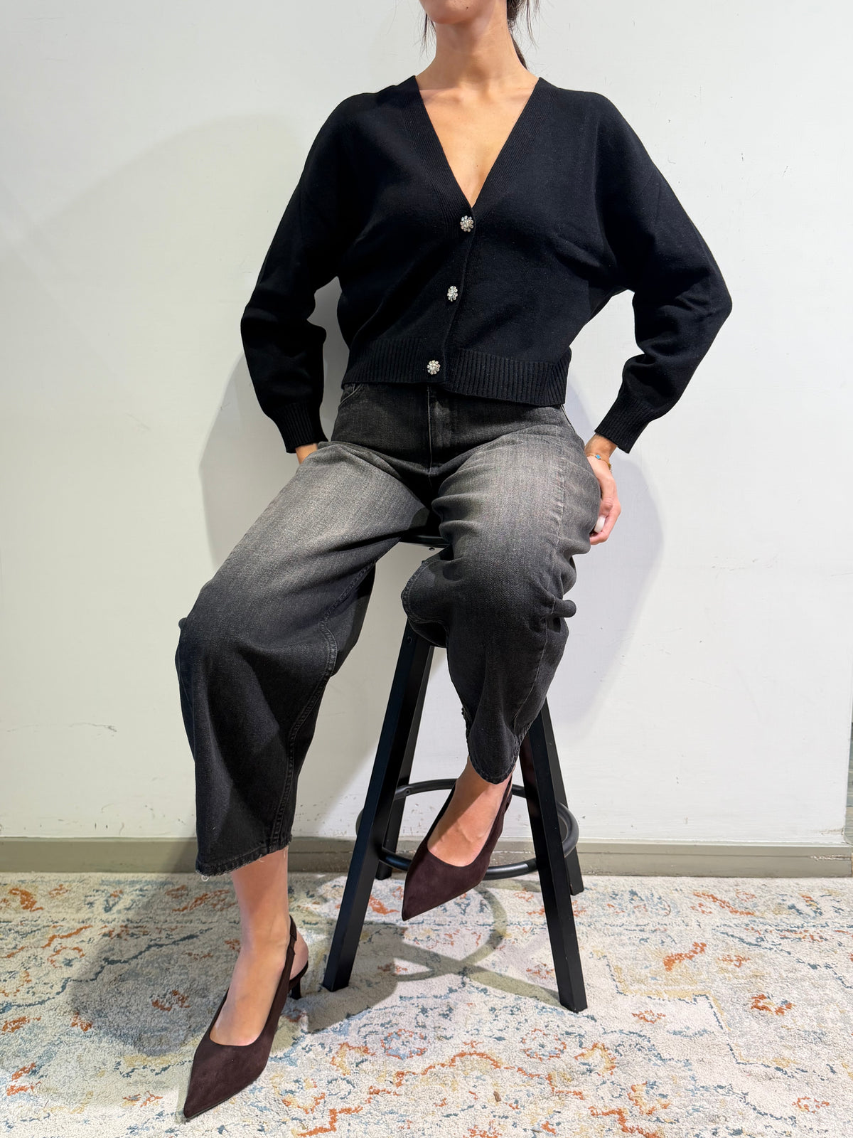 Vicolo - Cardigan bottoni gioiello nero