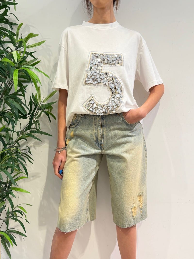 Tensione In - T-Shirt con numero in paillettes bianca