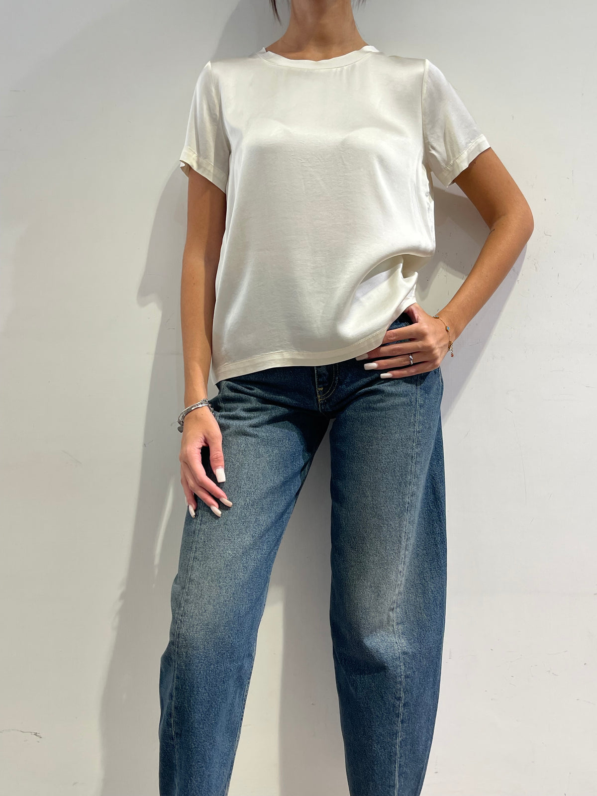 Haveone - T-Shirt in satin panna