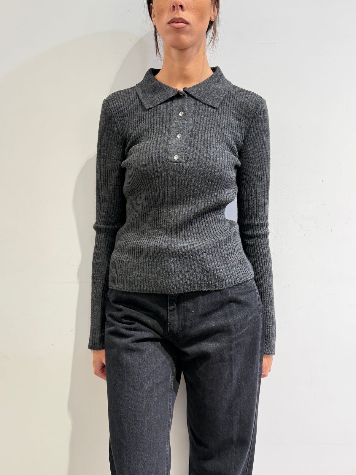 Haveone - Maglia polo costina antracite
