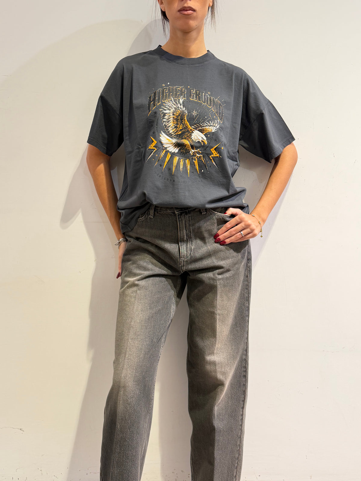 Vicolo - T-Shirt over stampa aquila piombo