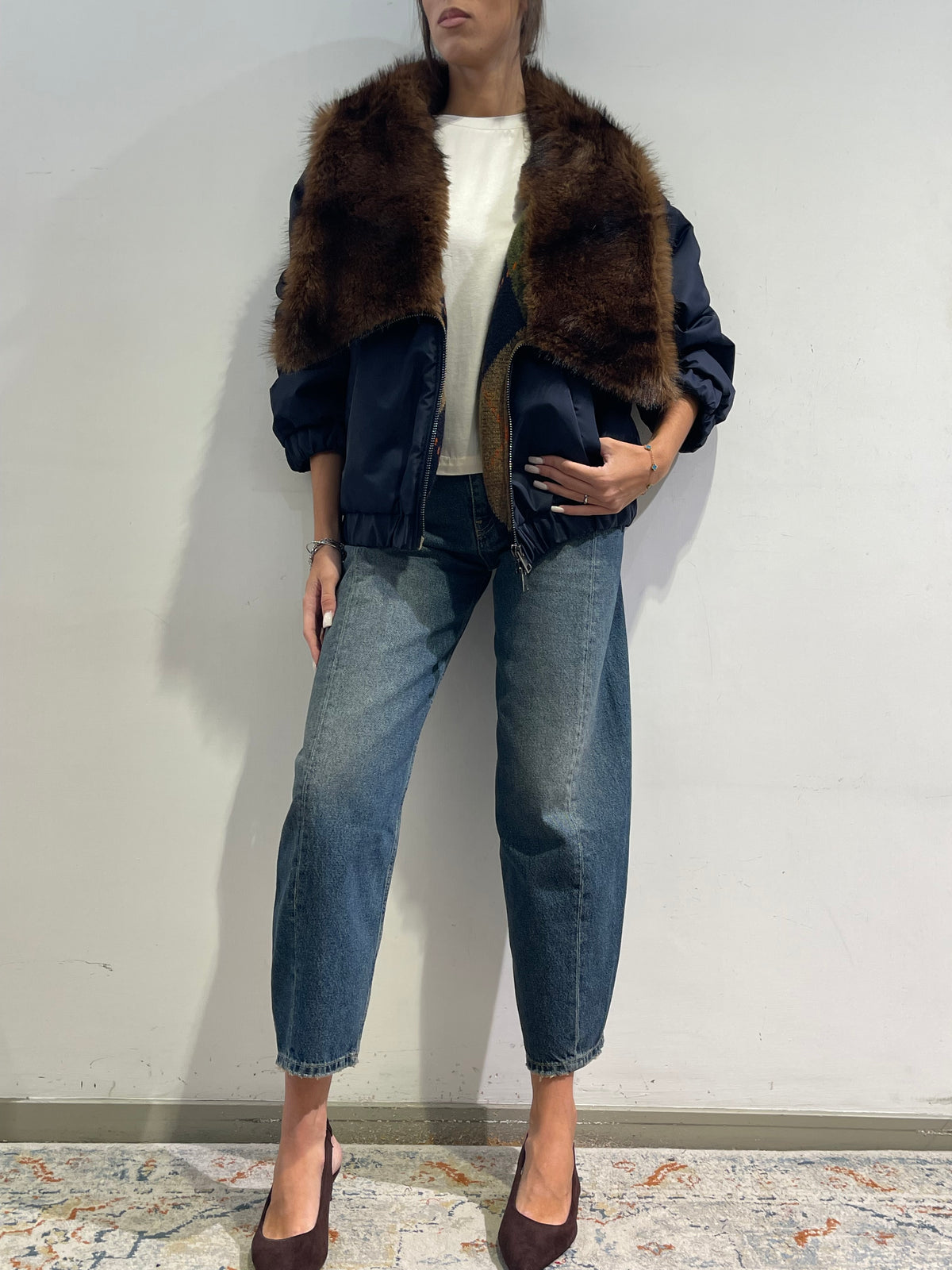 Motel - Bomber con ecopelliccia blu