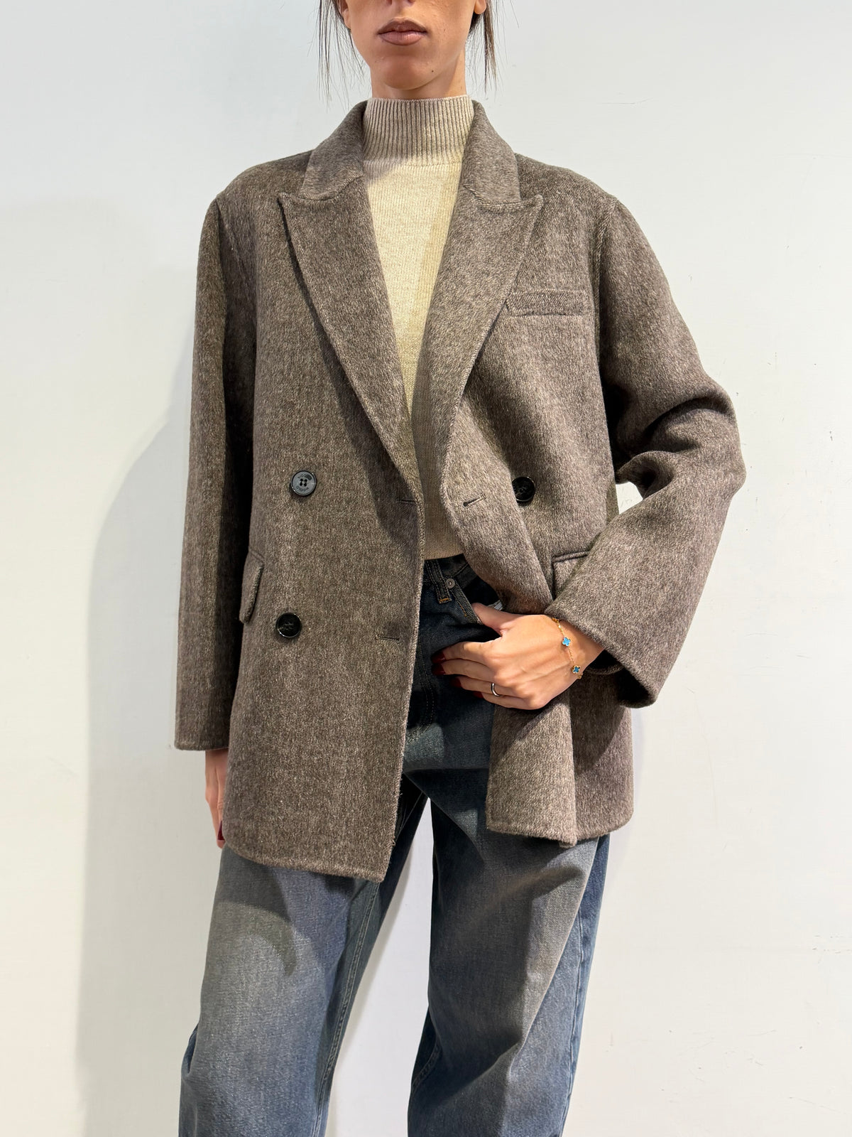 Vicolo - Giacca cappotto doppio petto fango