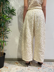 Motel - Pantalone pizzo macramè avorio