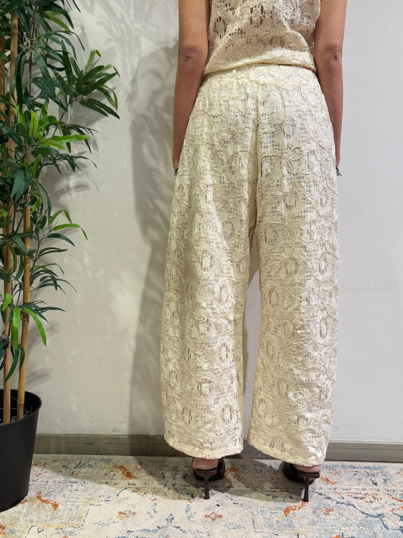 Motel - Pantalone pizzo macramè avorio