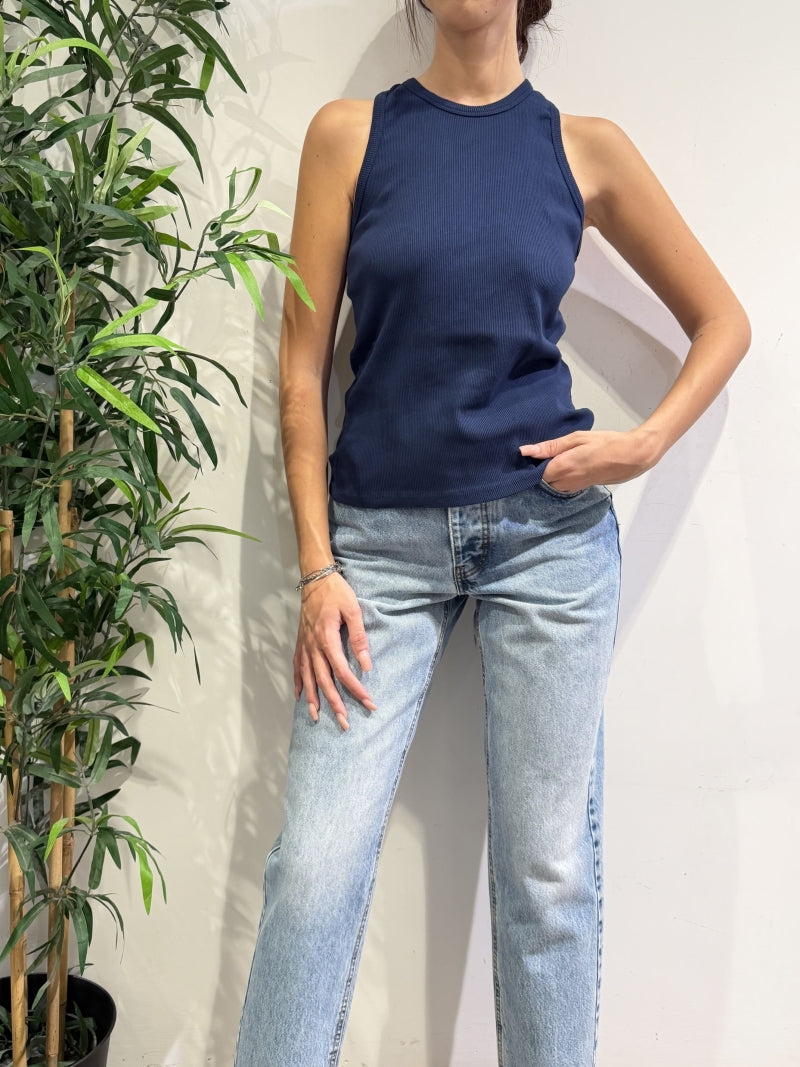 Kontatto - Top girocollo costina blu