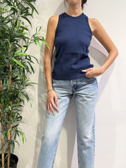 Kontatto - Top girocollo costina blu