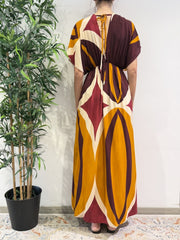 Haveone - Vestito lungo fantasia arancione e bordeaux