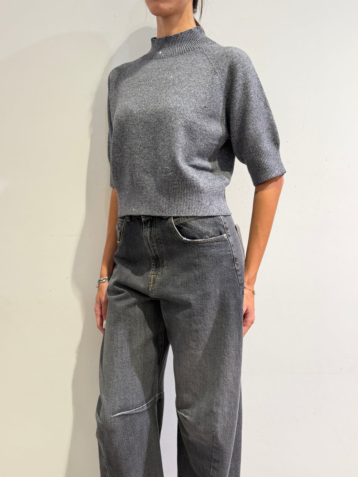Kontatto - Maglia con micro paillettes grigia