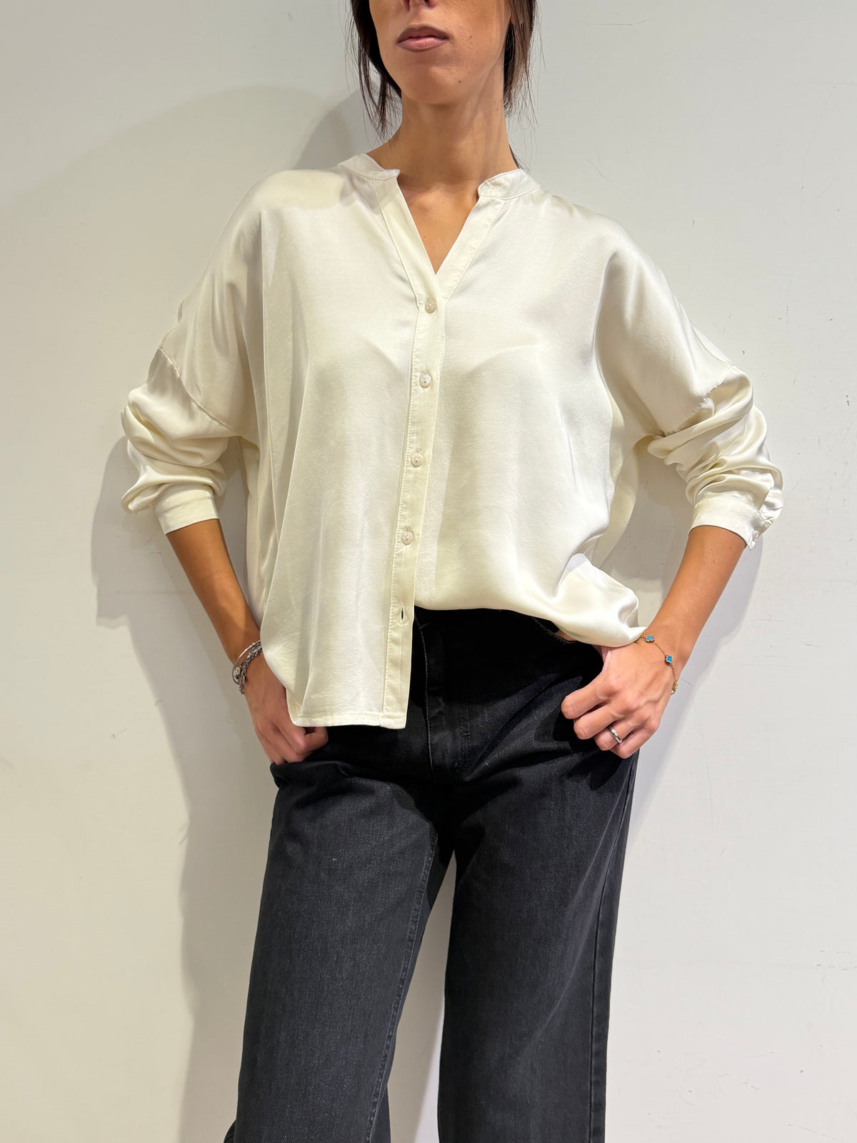 Motel - Camicia in satin panna