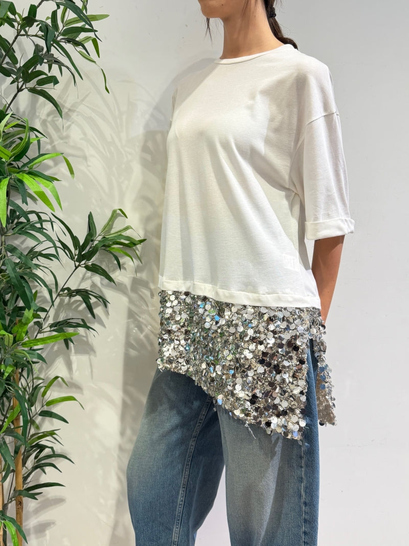 Motel - T-Shirt over con paillettes bianca