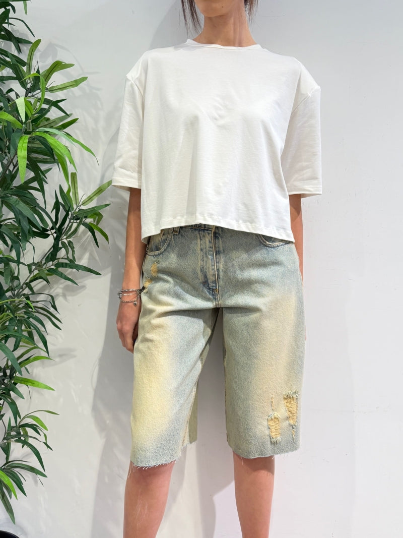 Haveone - T-Shirt boxy con spalline bianca