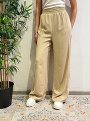 Tensione In - Pantalone wide leg bande laterali beige