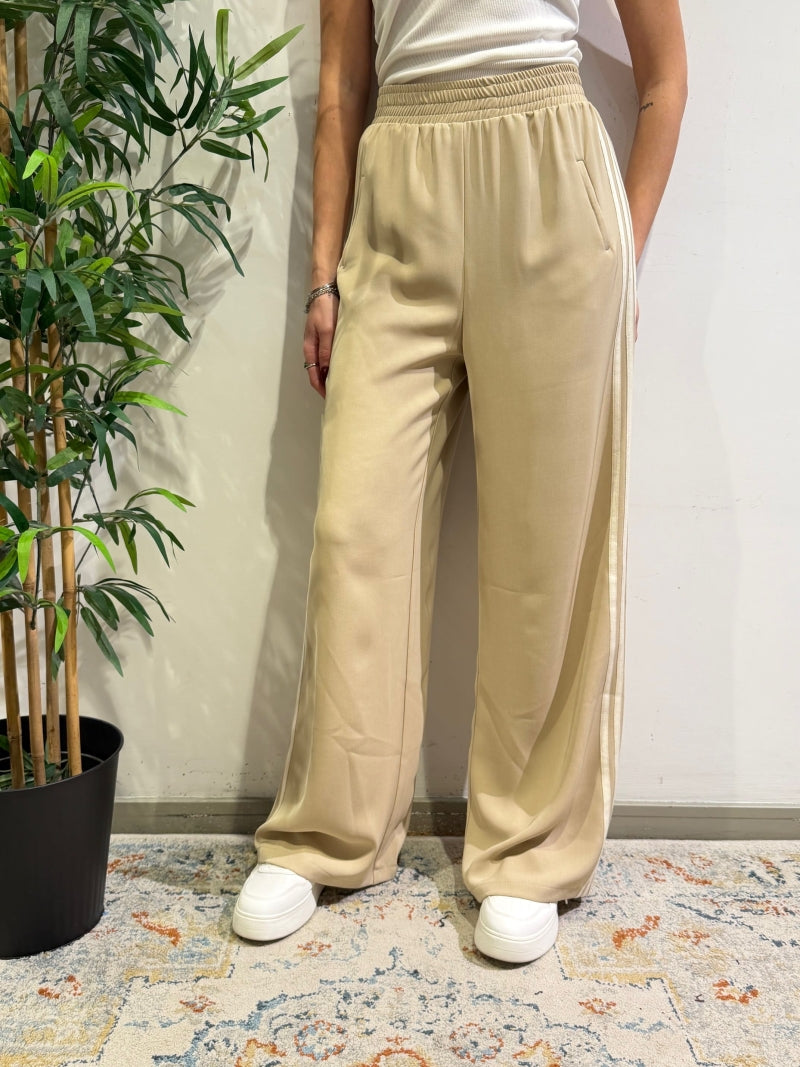 Tensione In - Pantalone wide leg bande laterali beige