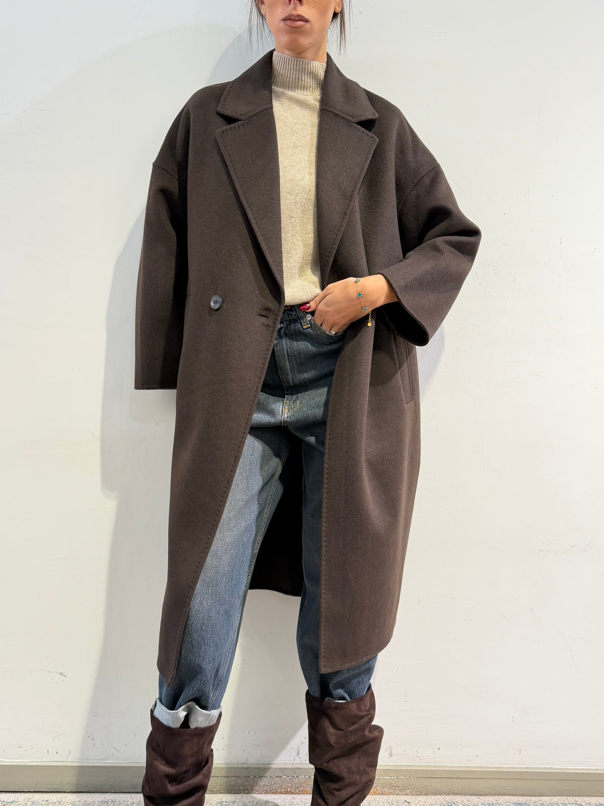 Vicolo - Cappotto lungo doppio petto moro