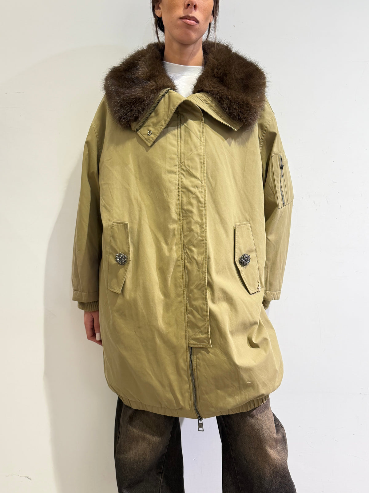 Souvenir - Parka con ecopelliccia militare chiaro