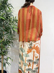 Haveone - Camicia in mussola righe tabacco e bordeaux