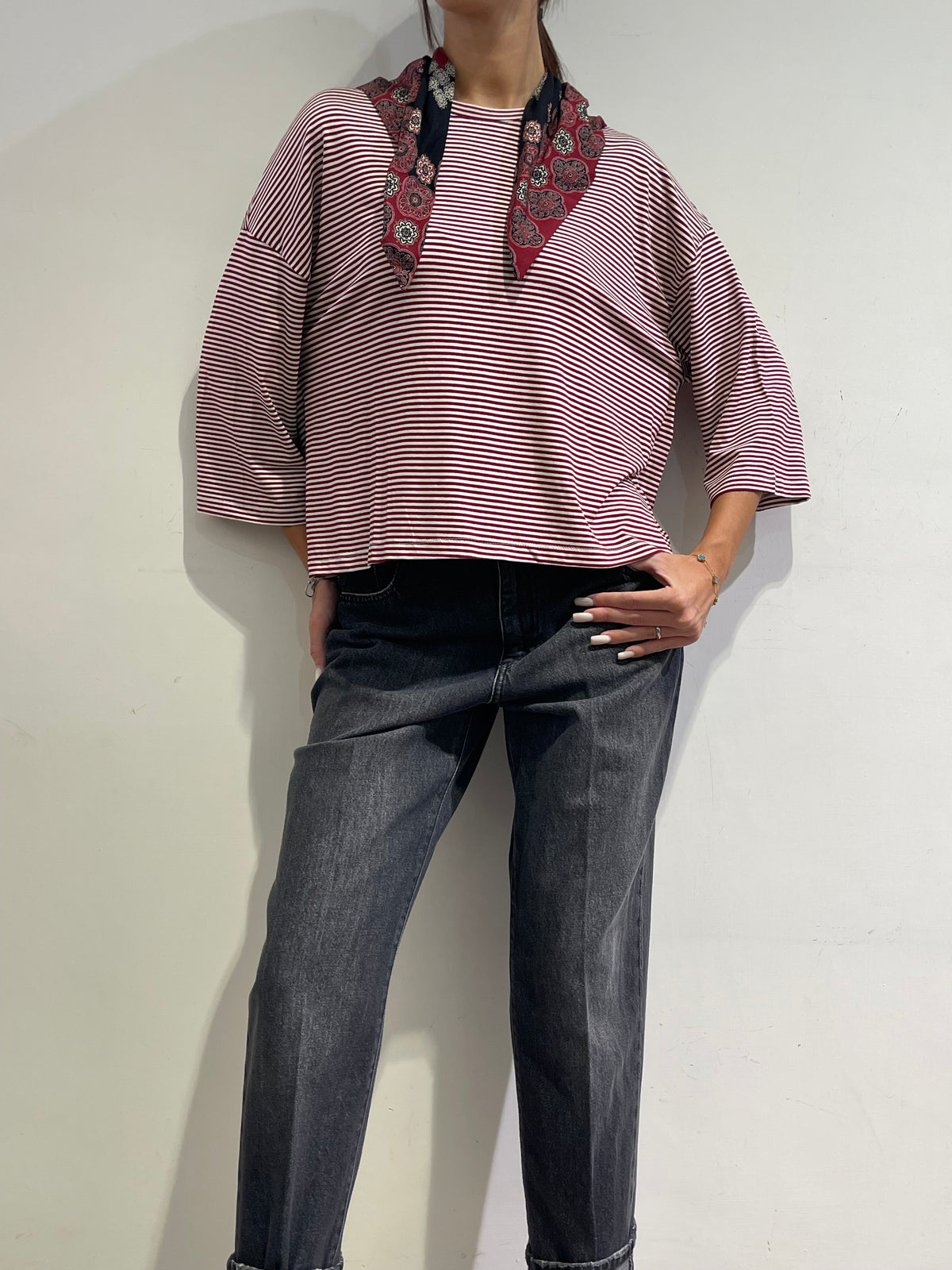 Dixie - T-shirt righe con piccolo foulard - riga bordo