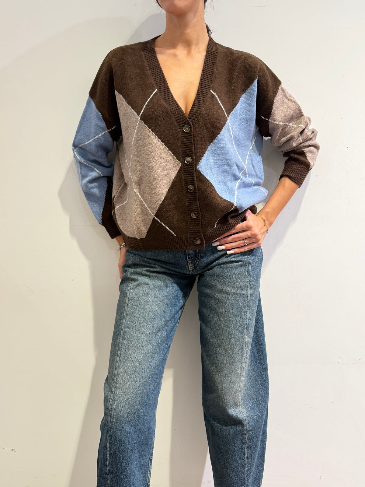 Vicolo - Cardigan rombi marrone