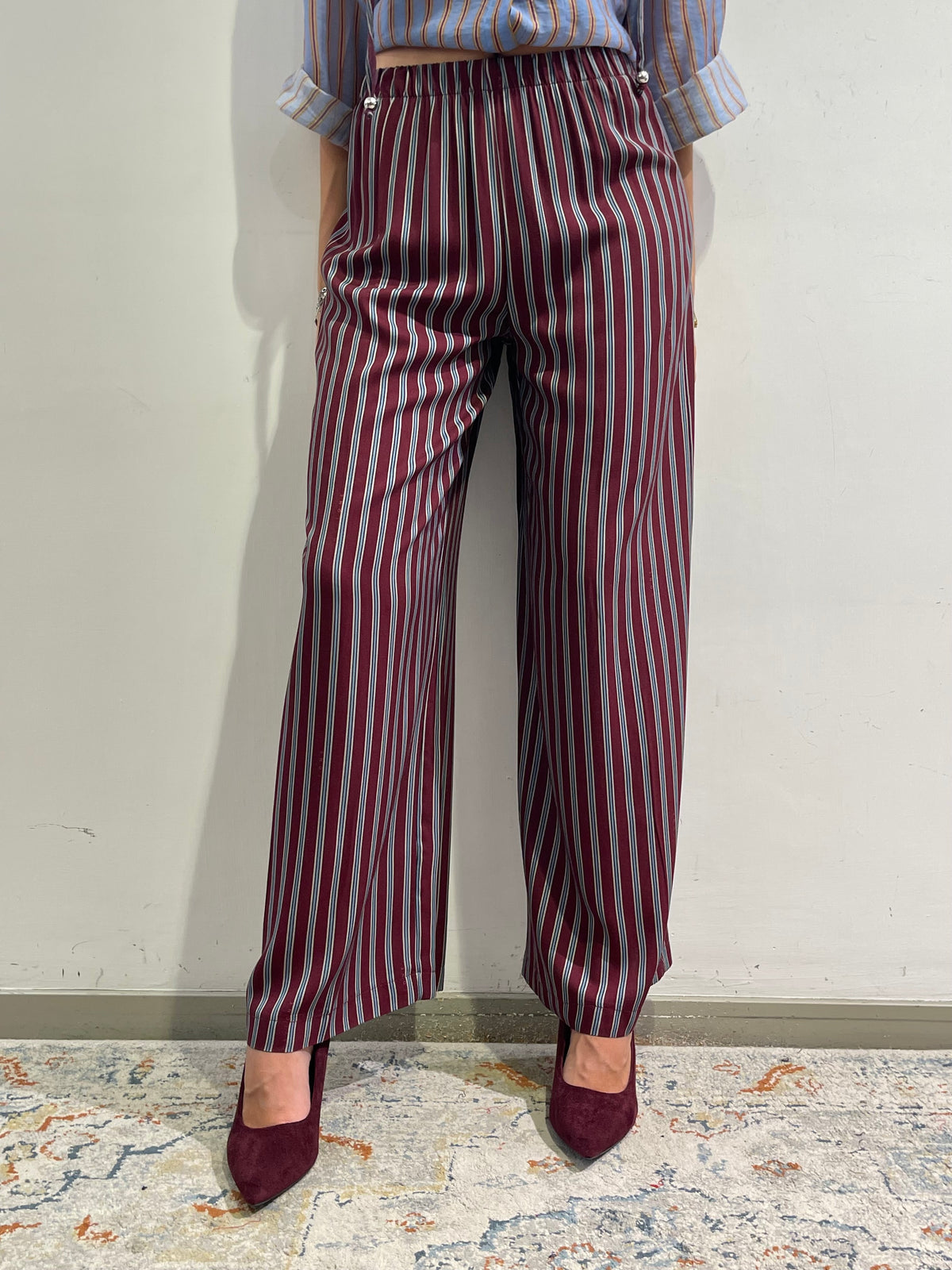Haveone - Pantalone a righe con elastico - bordeaux
