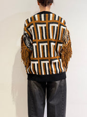 Dixie - Cardigan fantasia con frange nero