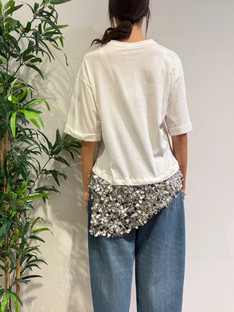 Motel - T-Shirt over con paillettes bianca