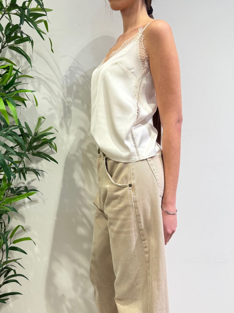Imperial - Top bretelle con inserti pizzo panna