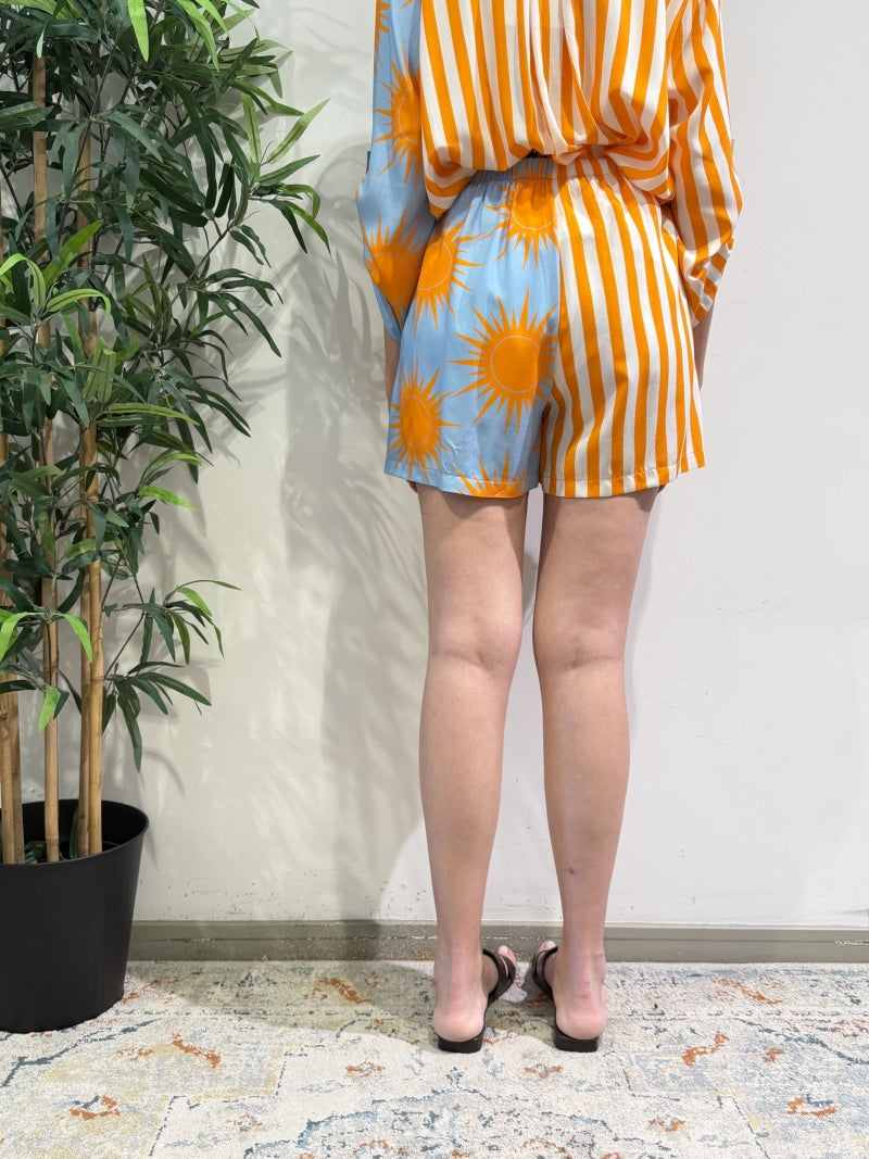 Haveone - Shorts doppia fantasia celeste e arancio