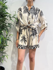 Haveone - Camicia fantasia palme panna e nera