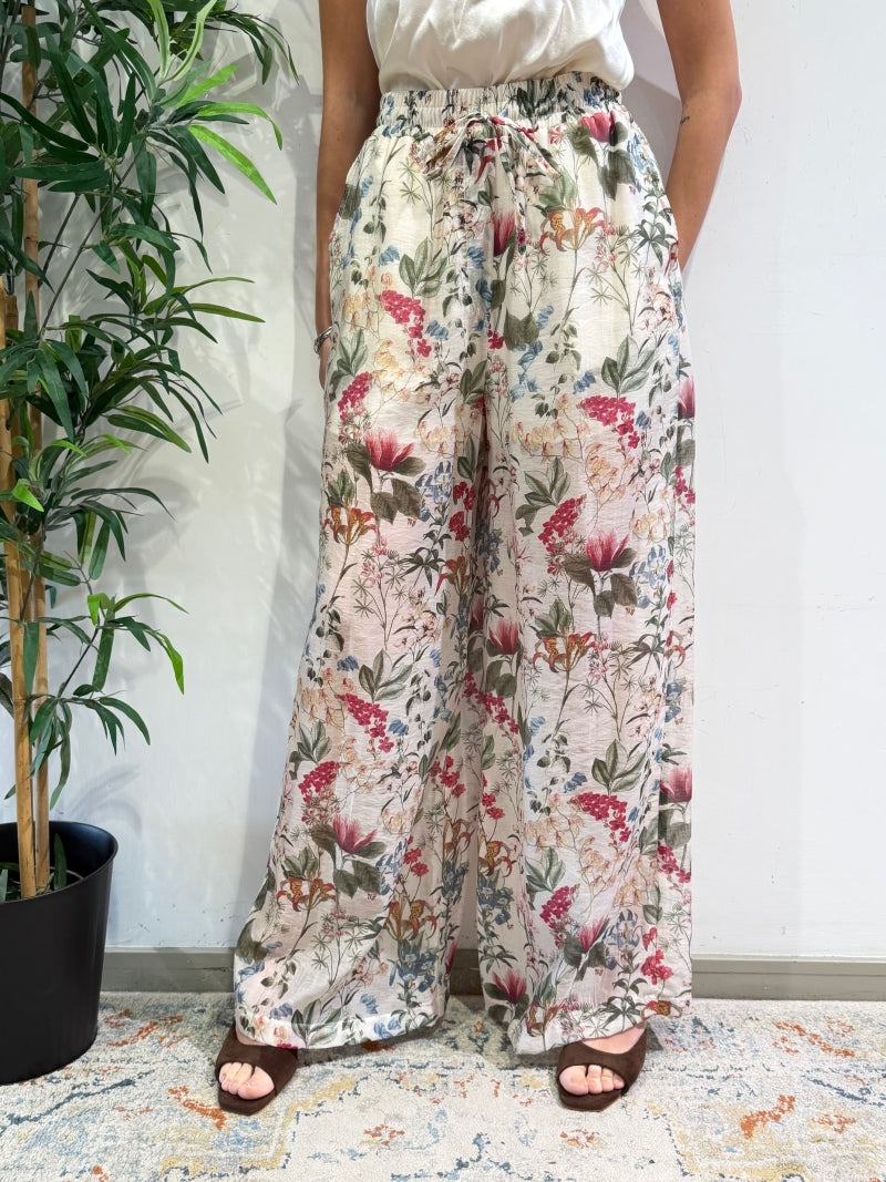 Vicolo - Pantalone palazzo fantasia floreale panna