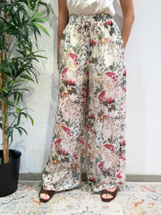 Vicolo - Pantalone palazzo fantasia floreale panna