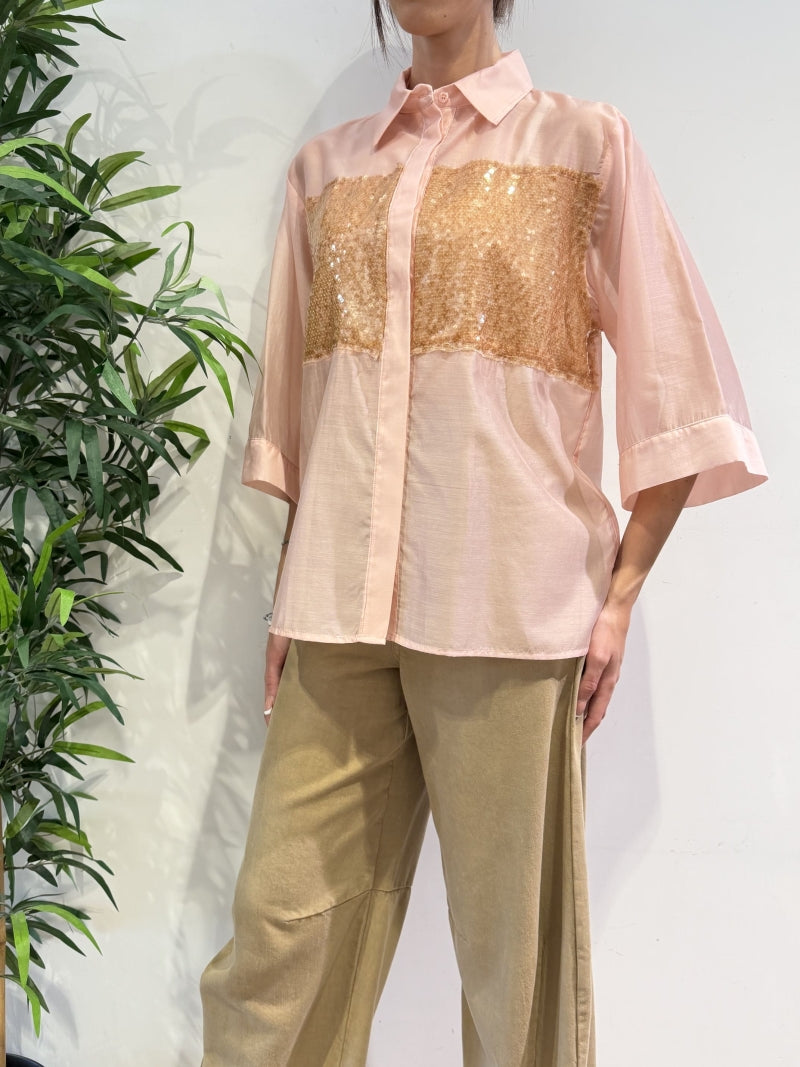 Dixie - Camicia con fascia in paillettes rosa