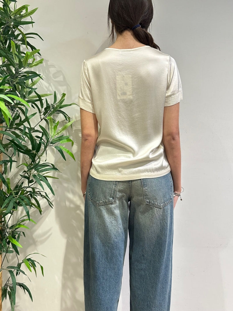 Dixie - Blusa scollo a V in satin panna