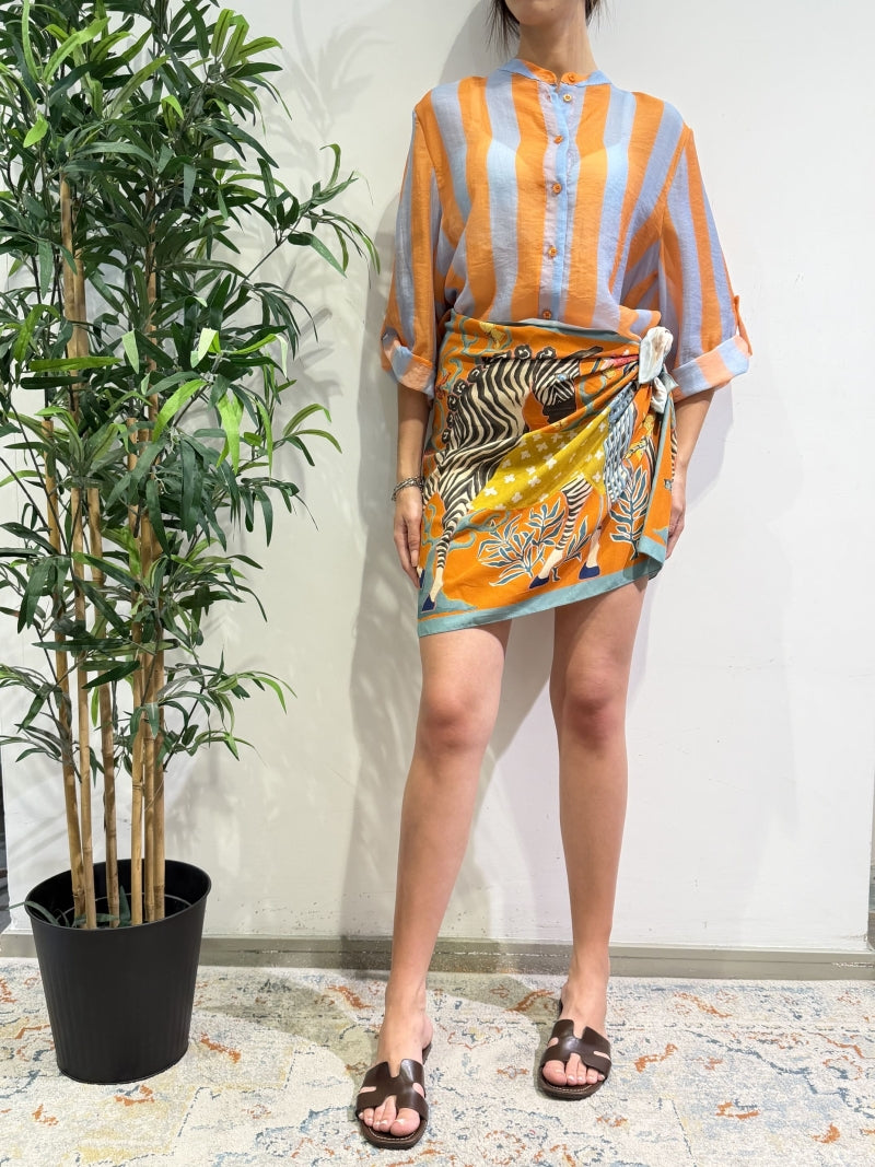 Haveone - Camicia in mussola righe arancio e celeste