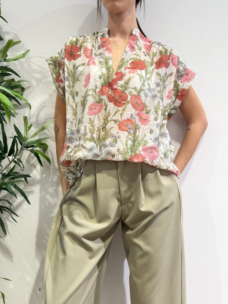 Imperial - Blusa in mussola floreale panna