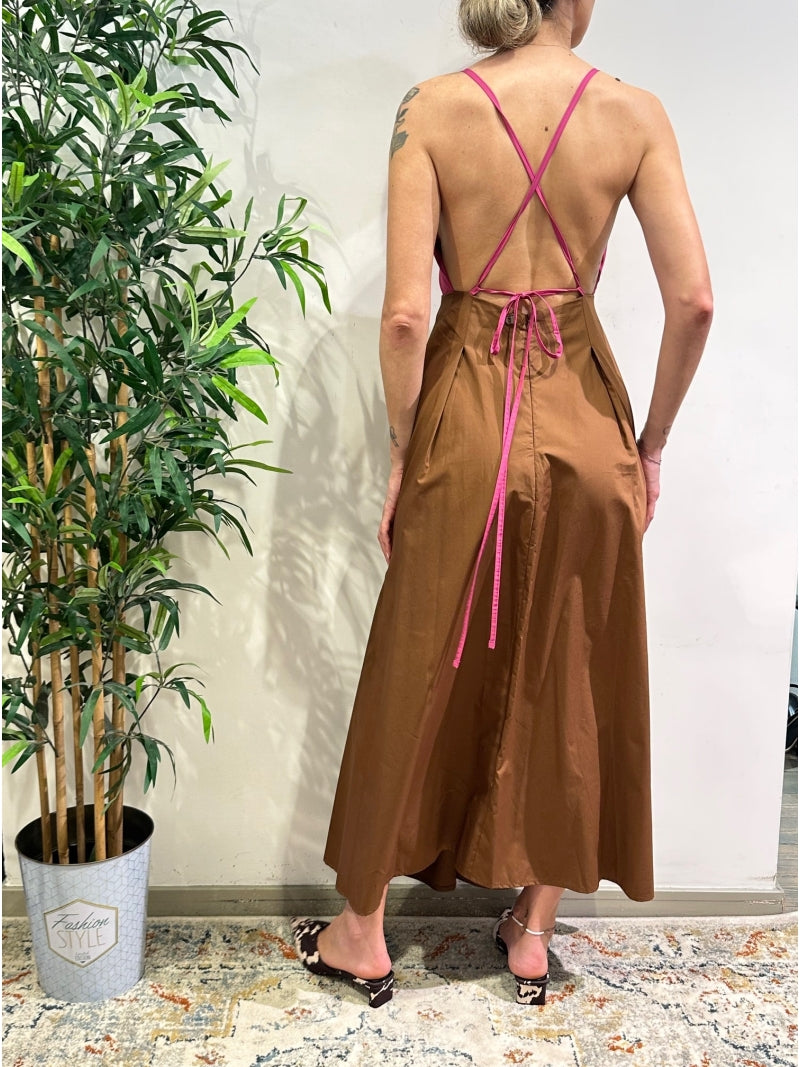 Dixie - Vestito incrociato dietro fucsia e tabacco